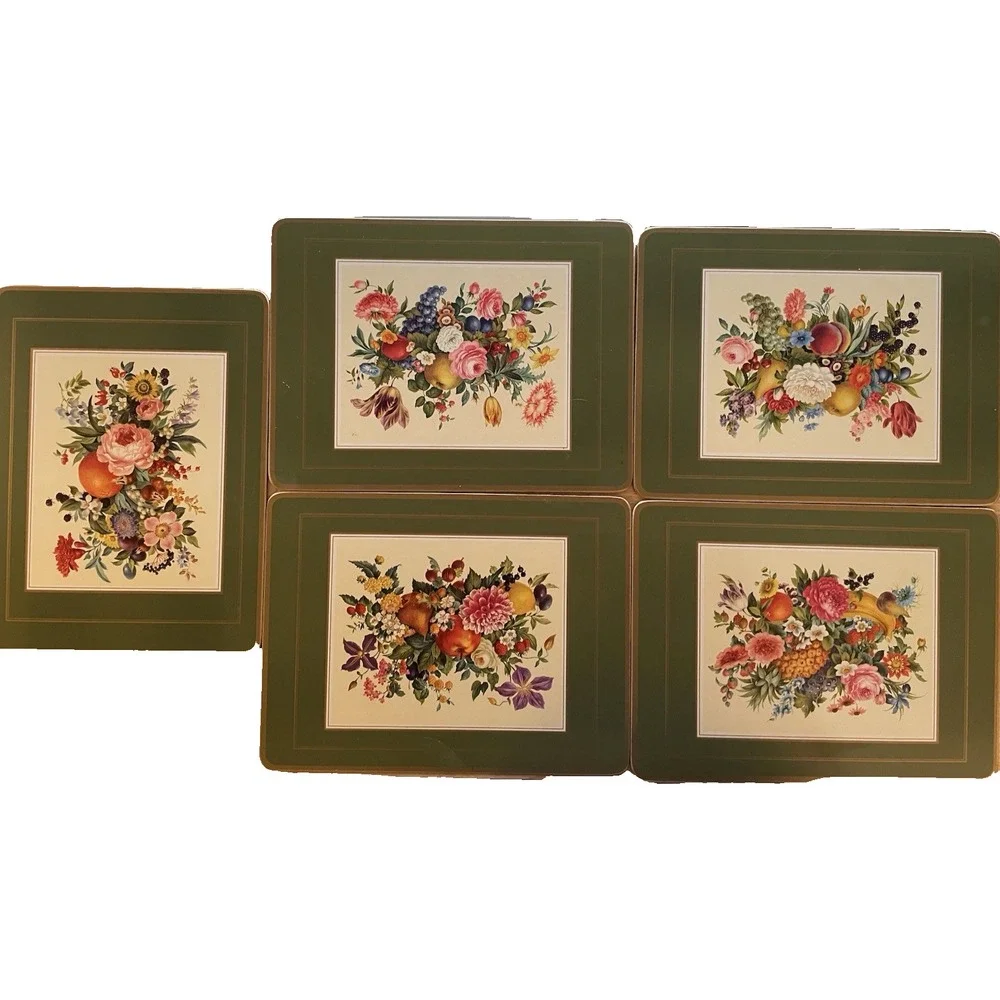 Vintage Pimpernel Cork Backed Placemats Fruit Leaves Flowers UK Set Of 5 Green